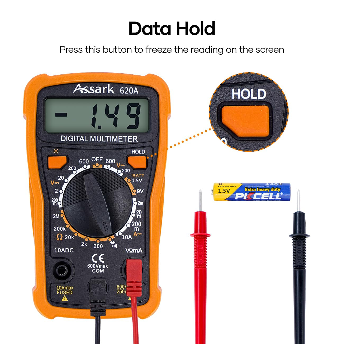 Digital Multimeter Voltage Tester,  2000 Counts Multimeter Measure AC DC Voltage DC Current, Meter Tester Test Volt Ohm Amp Diode Continuity,Resistance,Backlit LCD Display,Data Hold Function