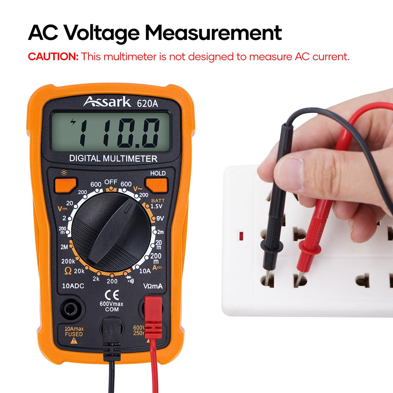 Digital Multimeter Voltage Tester,  2000 Counts Multimeter Measure AC DC Voltage DC Current, Meter Tester Test Volt Ohm Amp Diode Continuity,Resistance,Backlit LCD Display,Data Hold Function