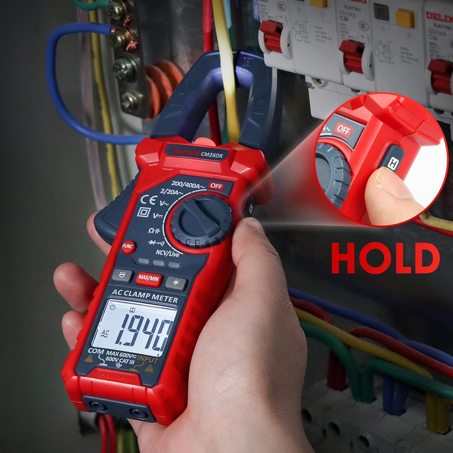 Digital Clamp Meter Multimeter 2000 Counts Amp Voltage Tester Auto-Ranging with AC/DC Voltage, AC Current, Resistance, Capacitance, Continuity, Live Wire Test, Non-Contact Voltage Detection