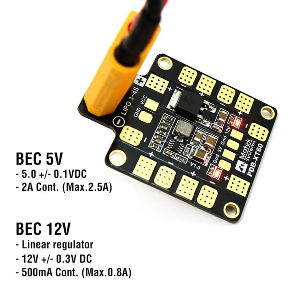 PDB-XT60 W/ BEC 5V&12V Power Distribution Board 3-4S/3-6S for RC FPV Racing Freestyle 4S/6S Drones Multicopter Airplane