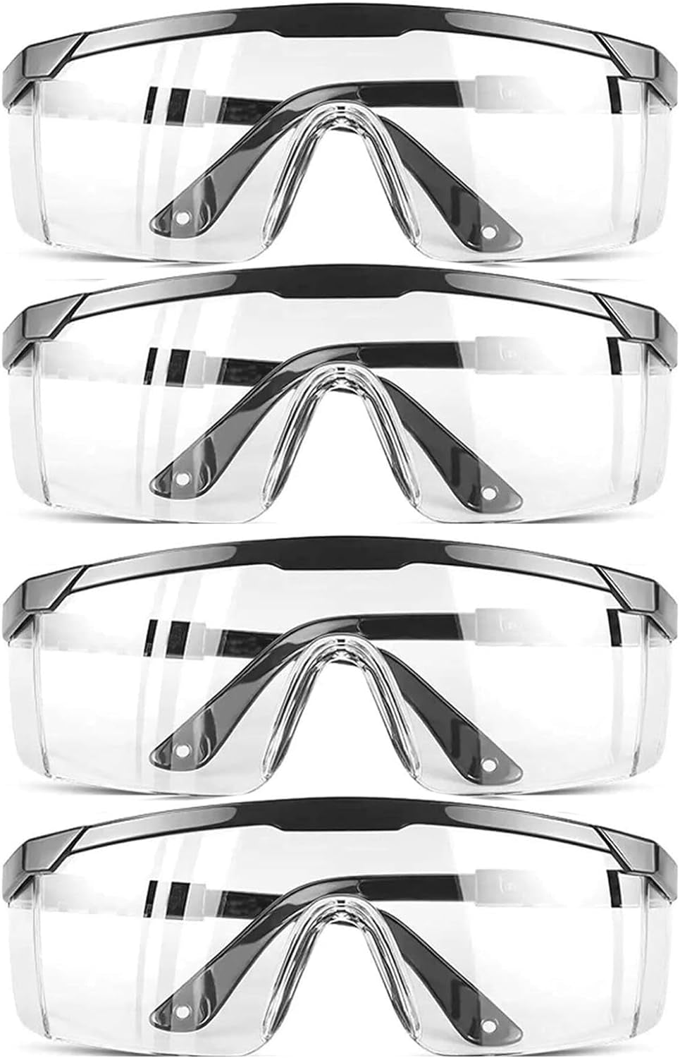 Safety Glassesclear Anti-Fog Goggles Over-Spec Glasses Protective Eye Wear Industrial Approved Wide-Vision（4 PACK）