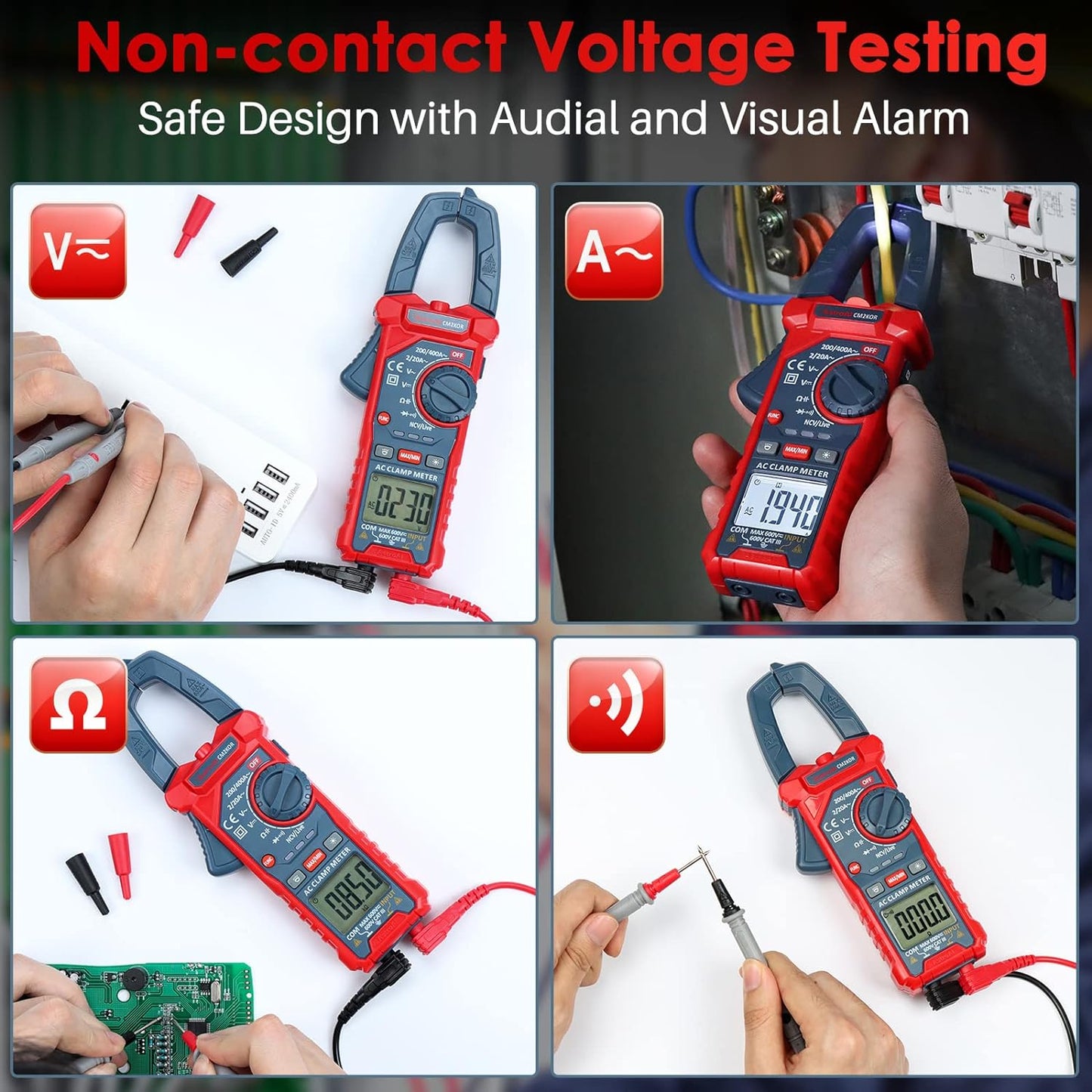 Digital Clamp Meter Multimeter 2000 Counts Amp Voltage Tester Auto-Ranging with AC/DC Voltage, AC Current, Resistance, Capacitance, Continuity, Live Wire Test, Non-Contact Voltage Detection