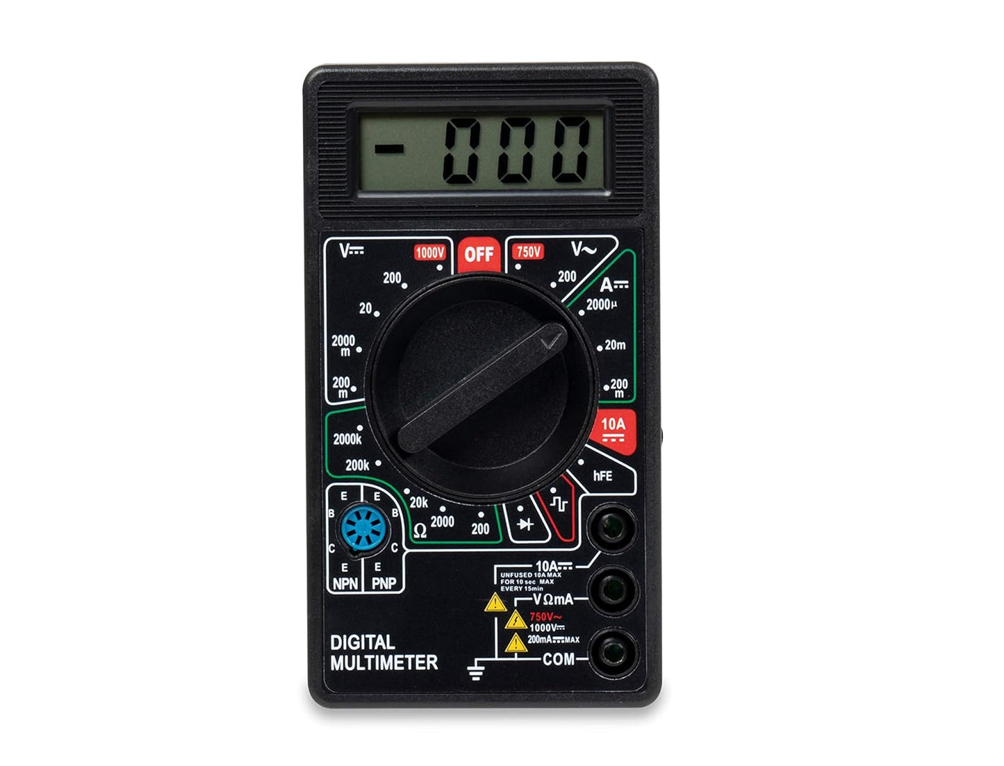 BAMMD1 Six Function Digital Multimeter Tester. Can Test DC Voltage, AC Voltage, DC Current, Resistance, Transistor, and Diode Tests