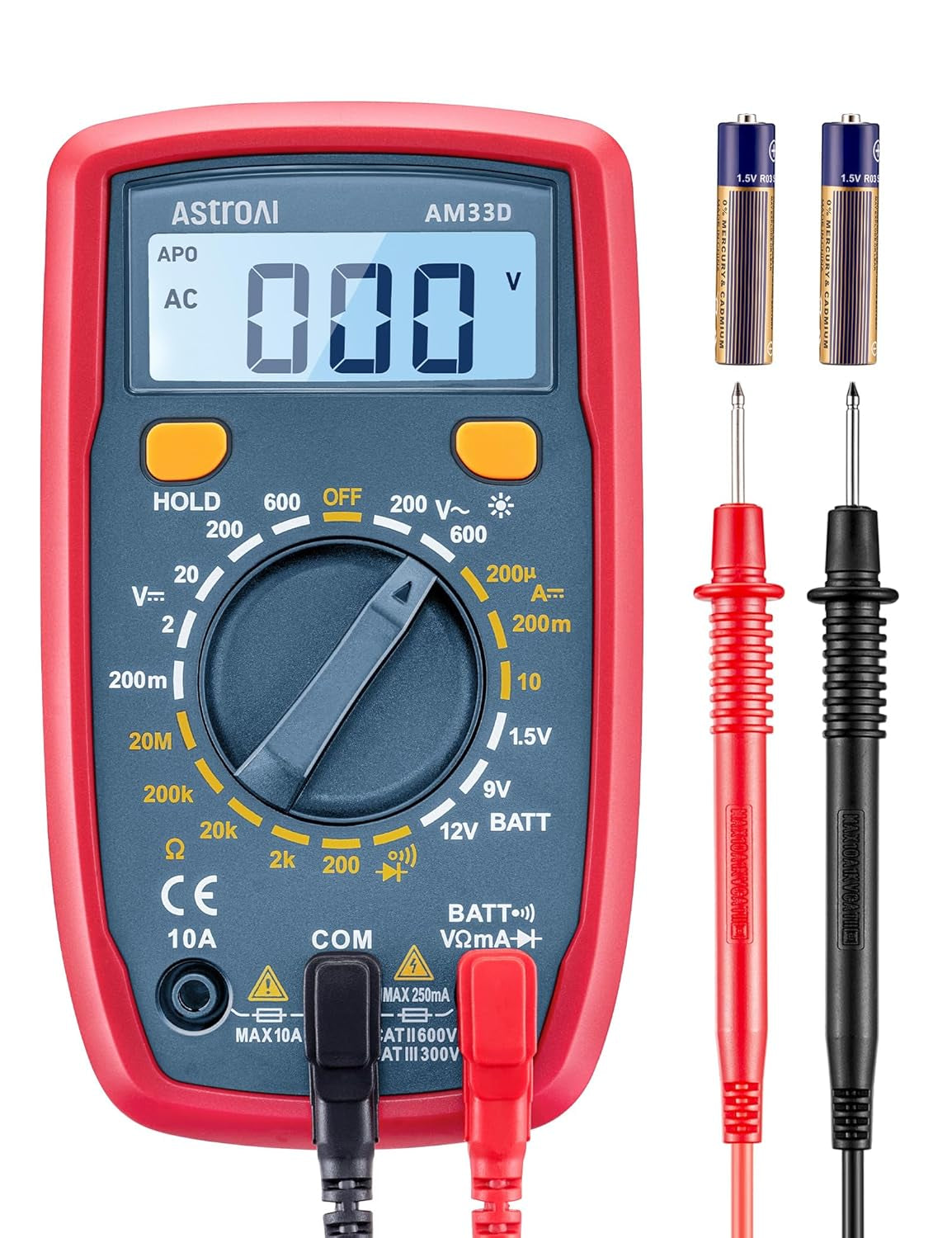 Digital Multimeter Tester 2000 Counts with DC AC Voltmeter and Ohm Volt Amp Meter; Measures Voltage, Current, Resistance, Continuity and Diode, Blue