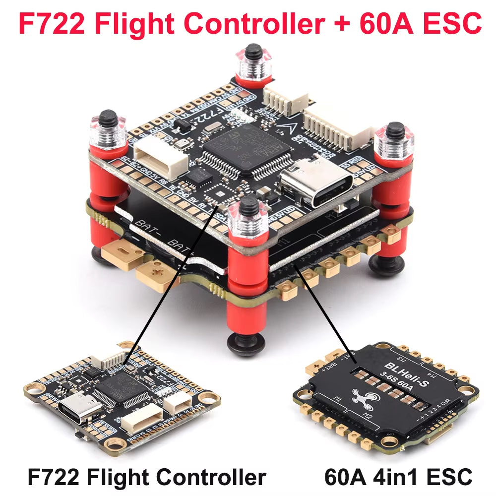 F405 F405HD / F7 F722 Flight Controller / F4 V3S plus FC + 60A 4In1 Blheli_S ESC Stacks 30.5*30.5Mm for RC FPV Racer Drone