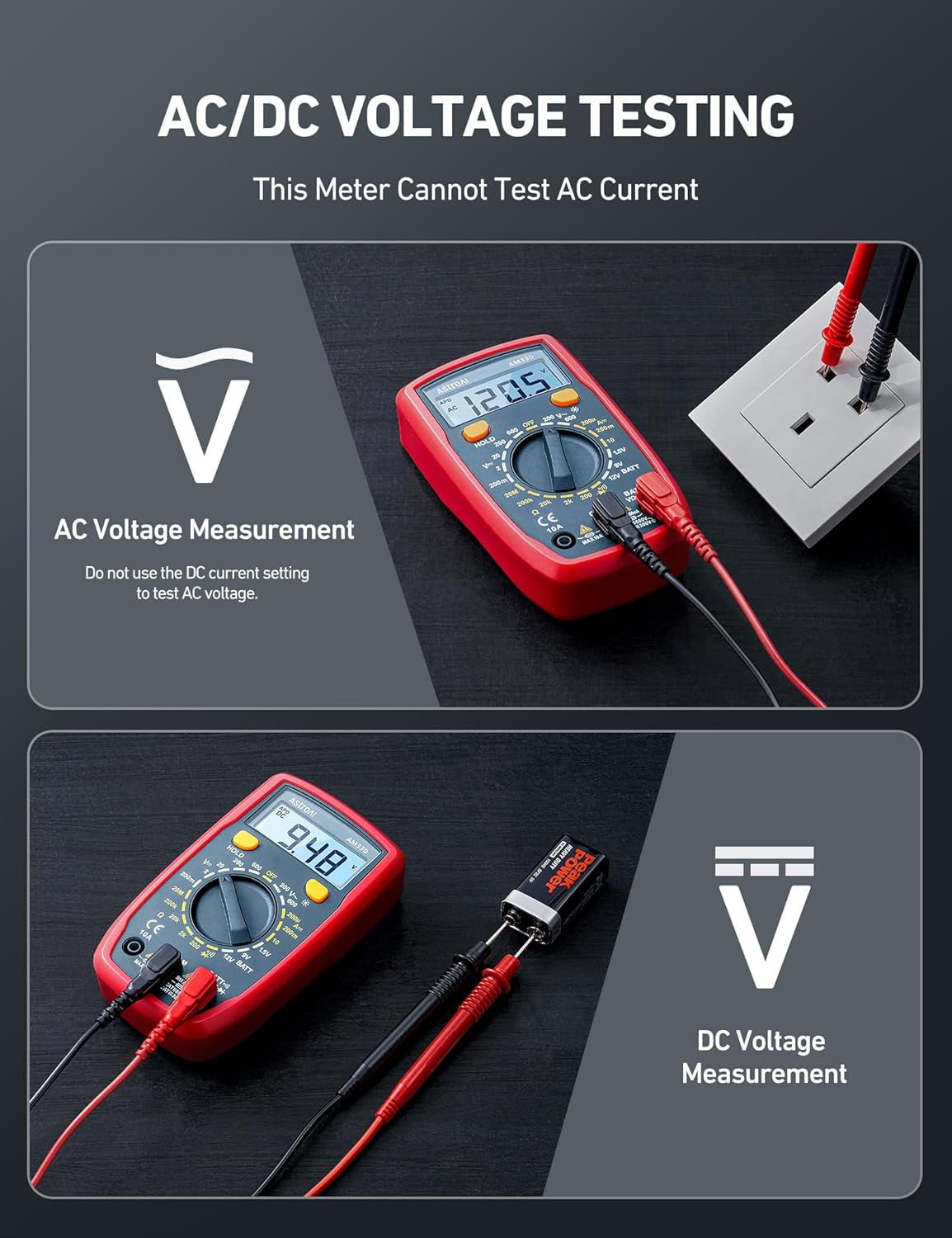 Digital Multimeter Tester 2000 Counts with DC AC Voltmeter and Ohm Volt Amp Meter; Measures Voltage, Current, Resistance, Continuity and Diode, Blue