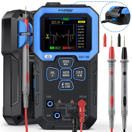 DMT-99 Digital Multimeter 9999 Counts TRMS, Rechargeable Auto-Ranging Volt Meter with Recording and Monitoring Data Mode, Resistance, Capacitance, Diode, Frequency, NCV, Current Voltage Tester