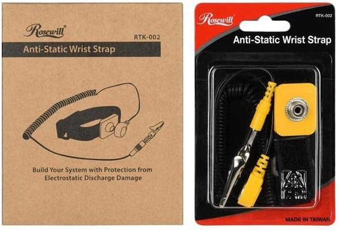 anti Static Wrist Strap Band, ESD Strap anti Shock Wristband Bracelet with Grounding Wire Alligator Clip, Detachable Extra Long Cord (Packaging May Vary) - RTK-002