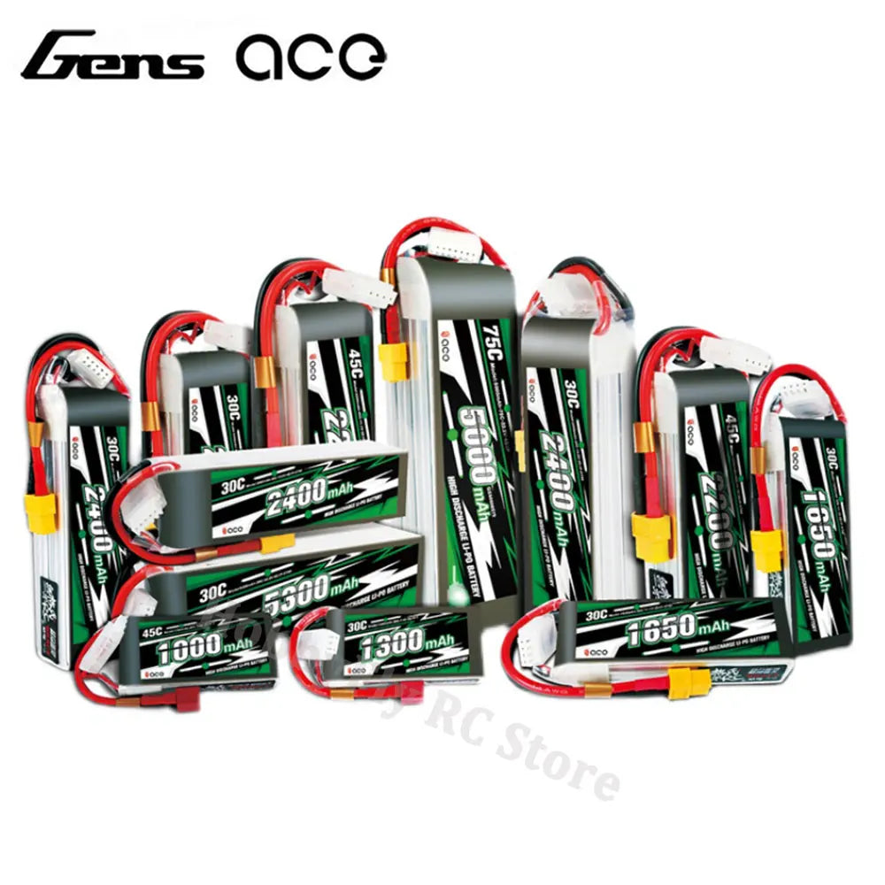 Gens ACE Lipo Battery 1800/2000/2200/2400/2700Mah 2S 3S 4S 6S 7.4V 11.1V 14.8V 22.2V 20C 30C 45C with T/XT60 Plug for FPV Drone