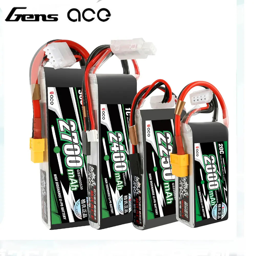 Gens ACE Lipo Battery 1800/2000/2200/2400/2700Mah 2S 3S 4S 6S 7.4V 11.1V 14.8V 22.2V 20C 30C 45C with T/XT60 Plug for FPV Drone