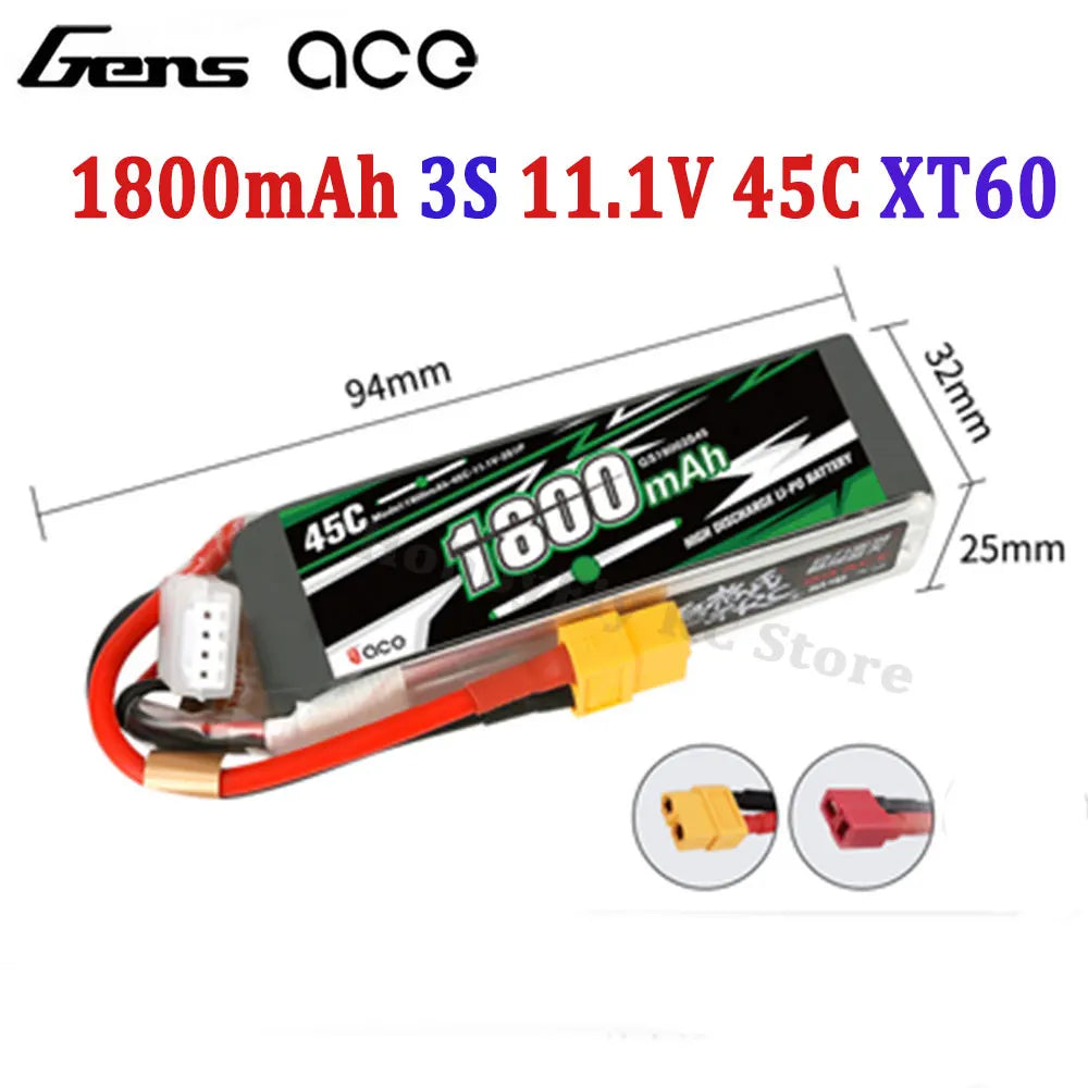 Gens ACE Lipo Battery 1800/2000/2200/2400/2700Mah 2S 3S 4S 6S 7.4V 11.1V 14.8V 22.2V 20C 30C 45C with T/XT60 Plug for FPV Drone