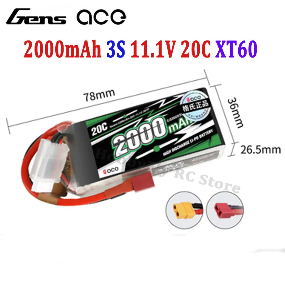 Gens ACE Lipo Battery 1800/2000/2200/2400/2700Mah 2S 3S 4S 6S 7.4V 11.1V 14.8V 22.2V 20C 30C 45C with T/XT60 Plug for FPV Drone