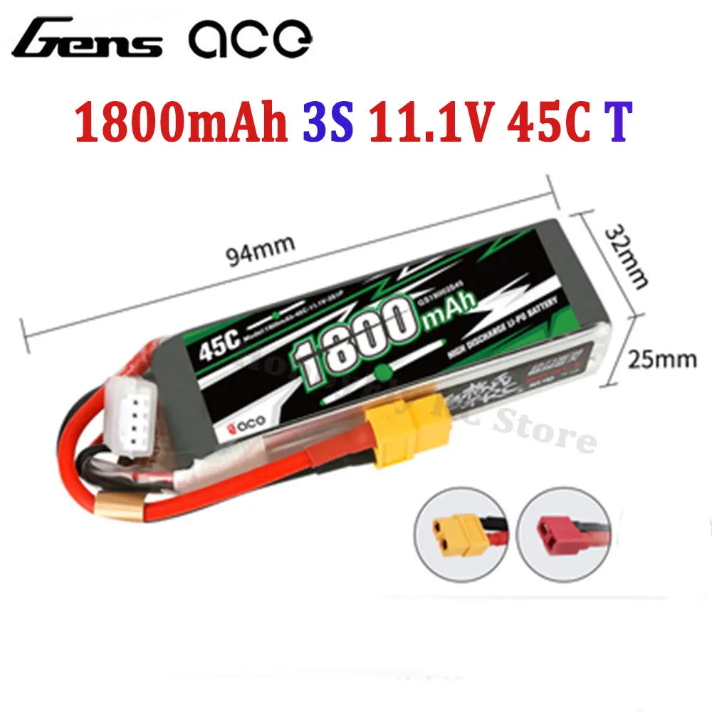 Gens ACE Lipo Battery 1800/2000/2200/2400/2700Mah 2S 3S 4S 6S 7.4V 11.1V 14.8V 22.2V 20C 30C 45C with T/XT60 Plug for FPV Drone