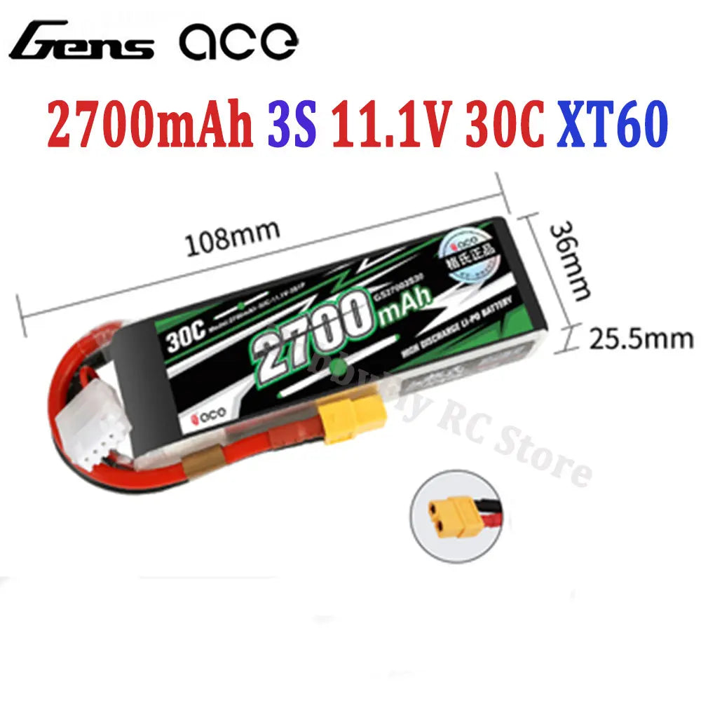 Gens ACE Lipo Battery 1800/2000/2200/2400/2700Mah 2S 3S 4S 6S 7.4V 11.1V 14.8V 22.2V 20C 30C 45C with T/XT60 Plug for FPV Drone