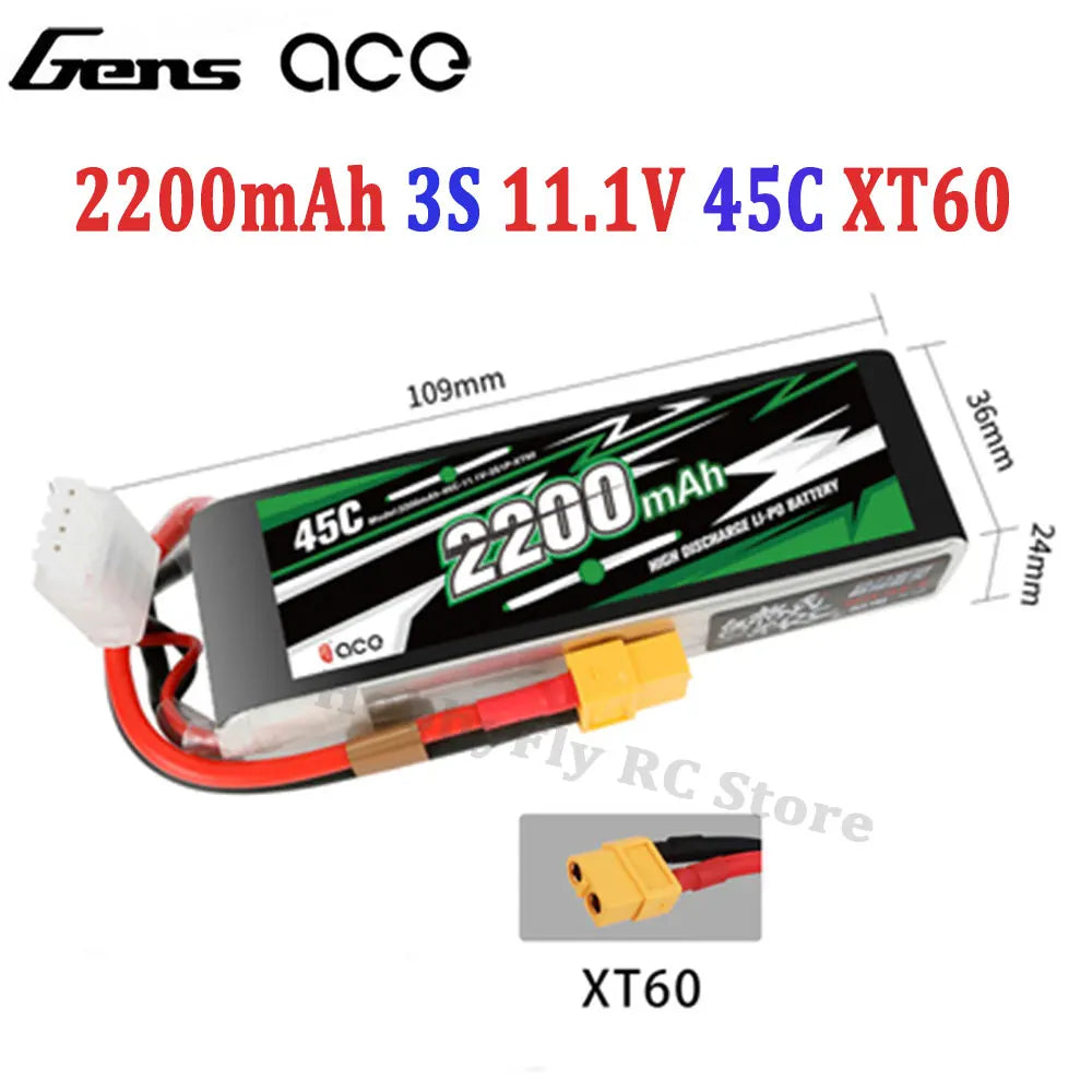 Gens ACE Lipo Battery 1800/2000/2200/2400/2700Mah 2S 3S 4S 6S 7.4V 11.1V 14.8V 22.2V 20C 30C 45C with T/XT60 Plug for FPV Drone