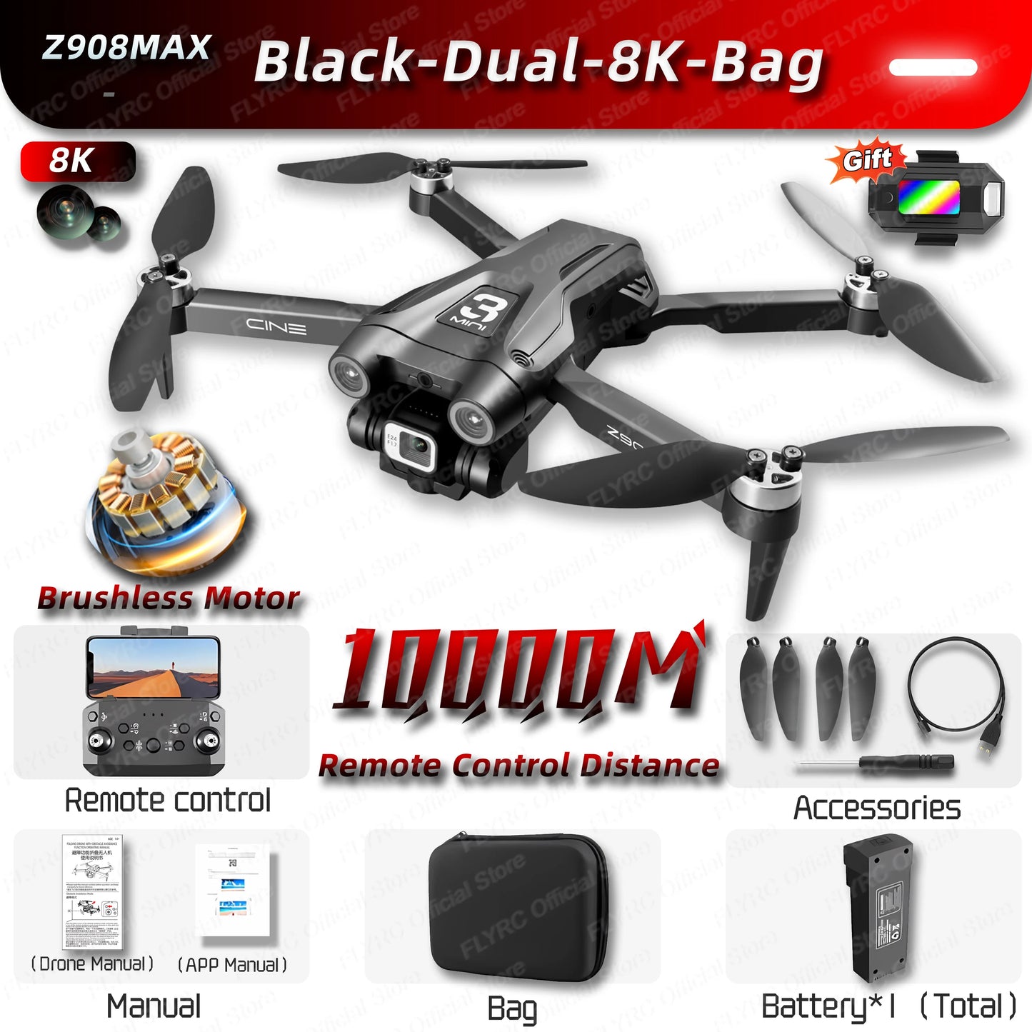 New Z908Max Dual8K GPS 10KM Drone Professional WIFI FPV Obstacle Avoidance Brushless Four-Axis Folding Rc Quadcopter Apron Sell