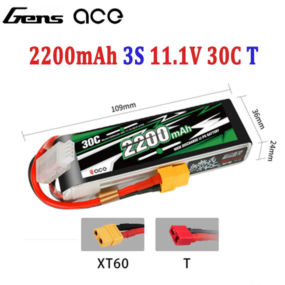 Gens ACE Lipo Battery 1800/2000/2200/2400/2700Mah 2S 3S 4S 6S 7.4V 11.1V 14.8V 22.2V 20C 30C 45C with T/XT60 Plug for FPV Drone