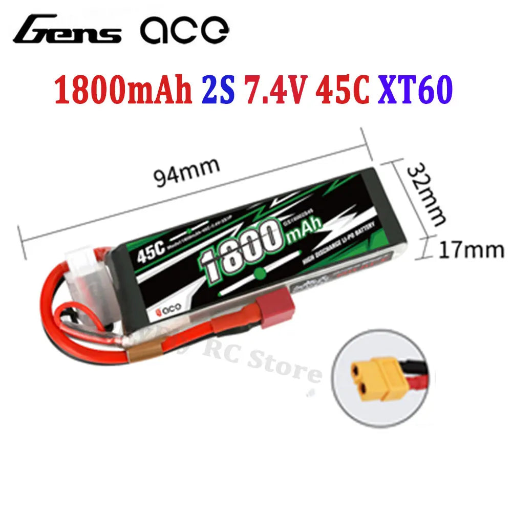 Gens ACE Lipo Battery 1800/2000/2200/2400/2700Mah 2S 3S 4S 6S 7.4V 11.1V 14.8V 22.2V 20C 30C 45C with T/XT60 Plug for FPV Drone