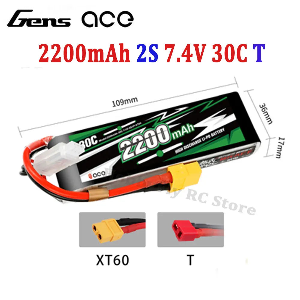 Gens ACE Lipo Battery 1800/2000/2200/2400/2700Mah 2S 3S 4S 6S 7.4V 11.1V 14.8V 22.2V 20C 30C 45C with T/XT60 Plug for FPV Drone