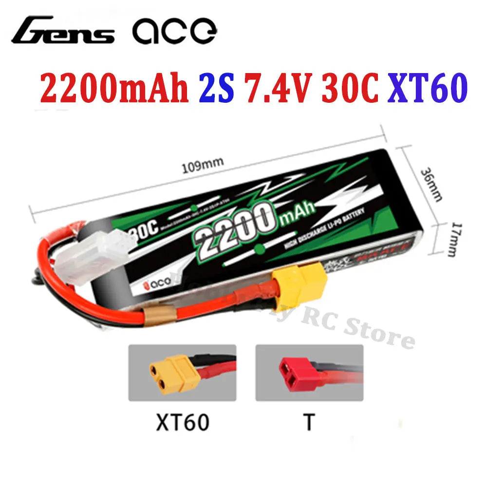 Gens ACE Lipo Battery 1800/2000/2200/2400/2700Mah 2S 3S 4S 6S 7.4V 11.1V 14.8V 22.2V 20C 30C 45C with T/XT60 Plug for FPV Drone