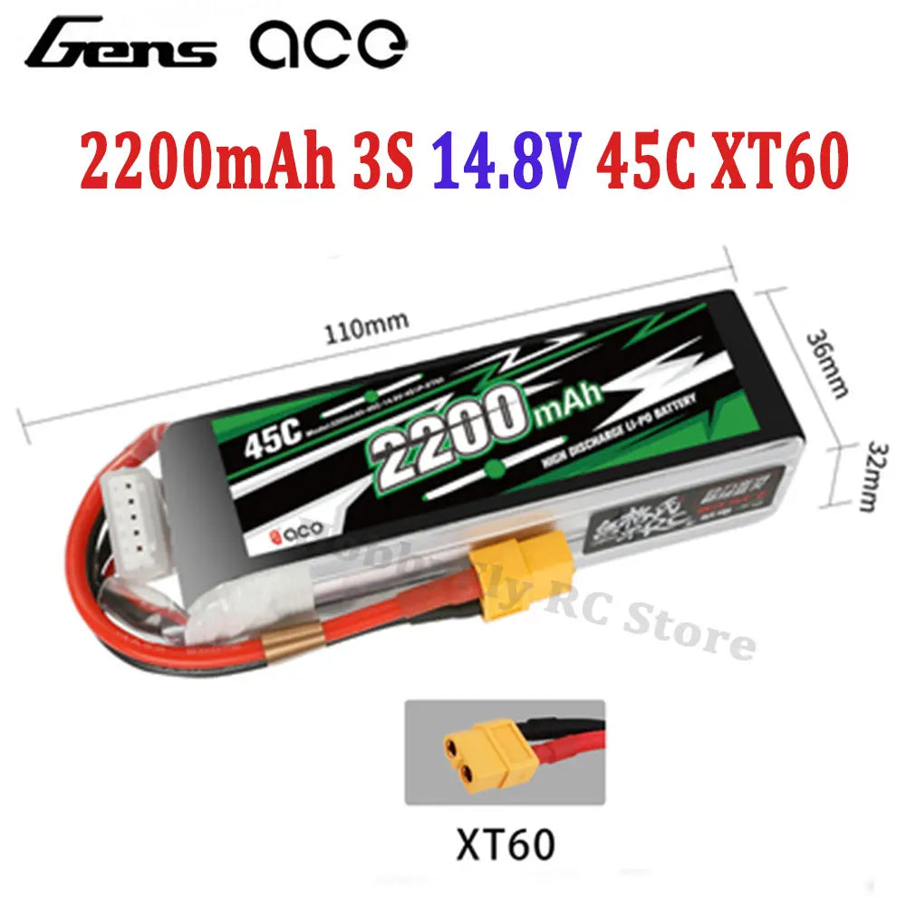 Gens ACE Lipo Battery 1800/2000/2200/2400/2700Mah 2S 3S 4S 6S 7.4V 11.1V 14.8V 22.2V 20C 30C 45C with T/XT60 Plug for FPV Drone