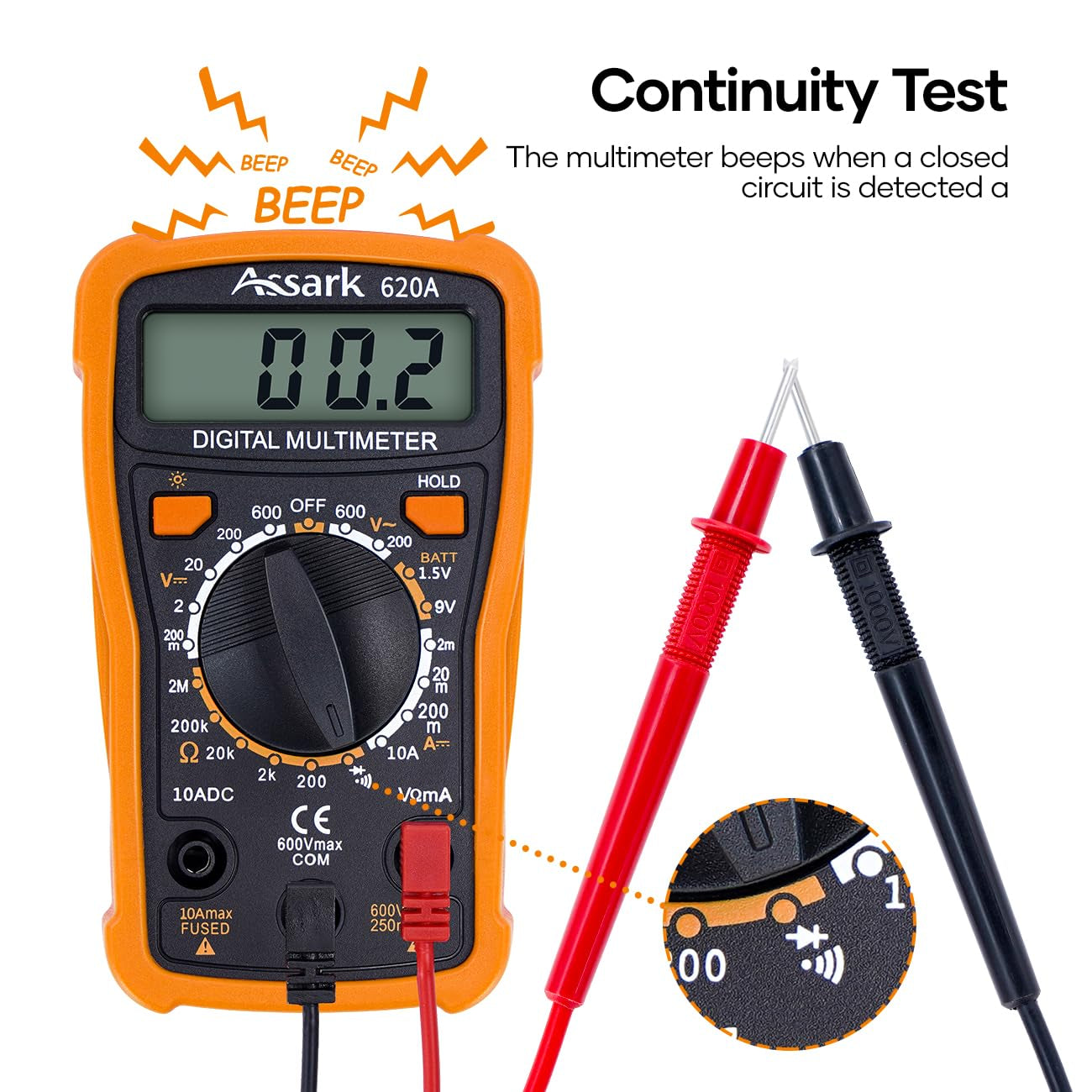 Digital Multimeter Voltage Tester,  2000 Counts Multimeter Measure AC DC Voltage DC Current, Meter Tester Test Volt Ohm Amp Diode Continuity,Resistance,Backlit LCD Display,Data Hold Function