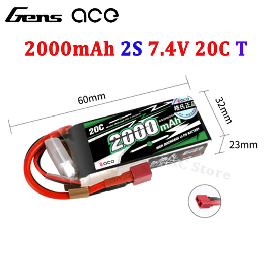 Gens ACE Lipo Battery 1800/2000/2200/2400/2700Mah 2S 3S 4S 6S 7.4V 11.1V 14.8V 22.2V 20C 30C 45C with T/XT60 Plug for FPV Drone