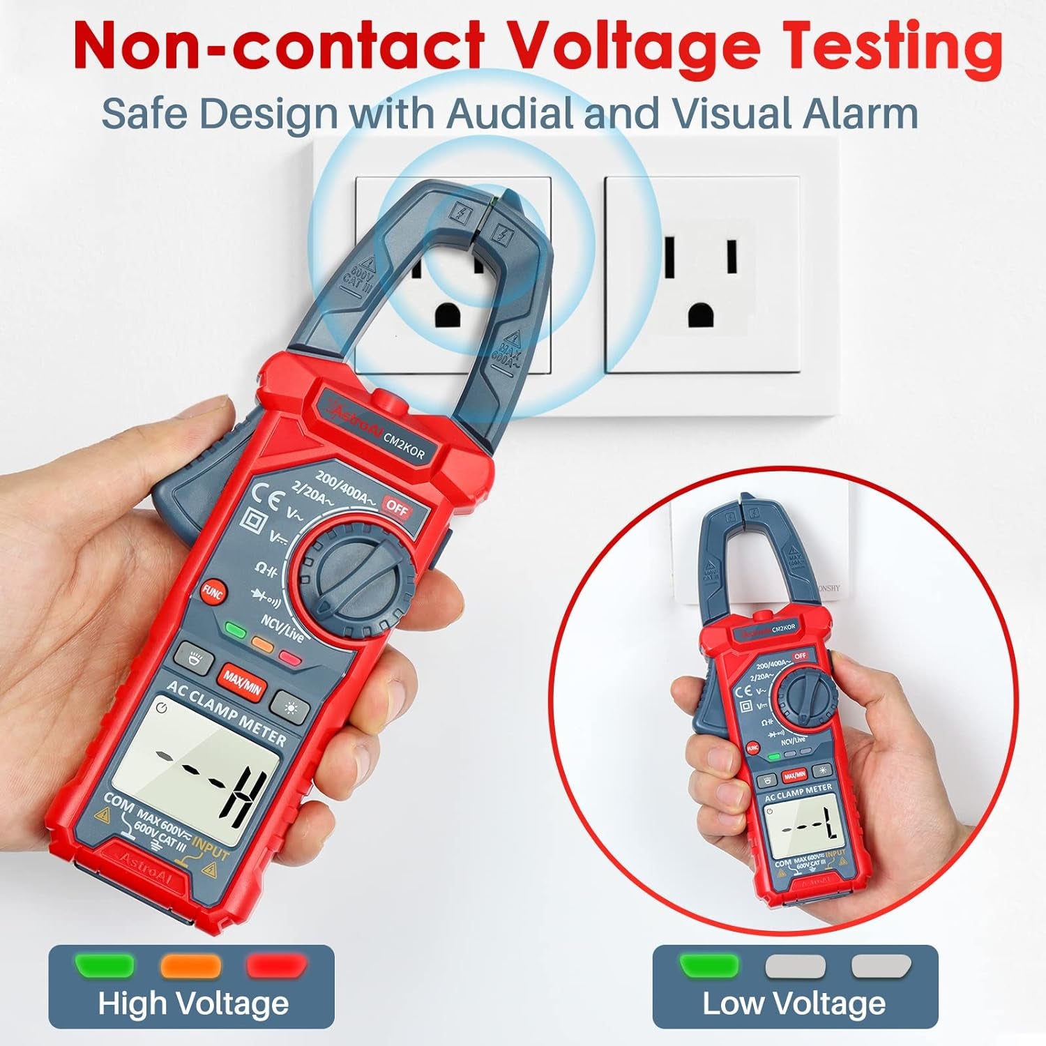 Digital Clamp Meter Multimeter 2000 Counts Amp Voltage Tester Auto-Ranging with AC/DC Voltage, AC Current, Resistance, Capacitance, Continuity, Live Wire Test, Non-Contact Voltage Detection