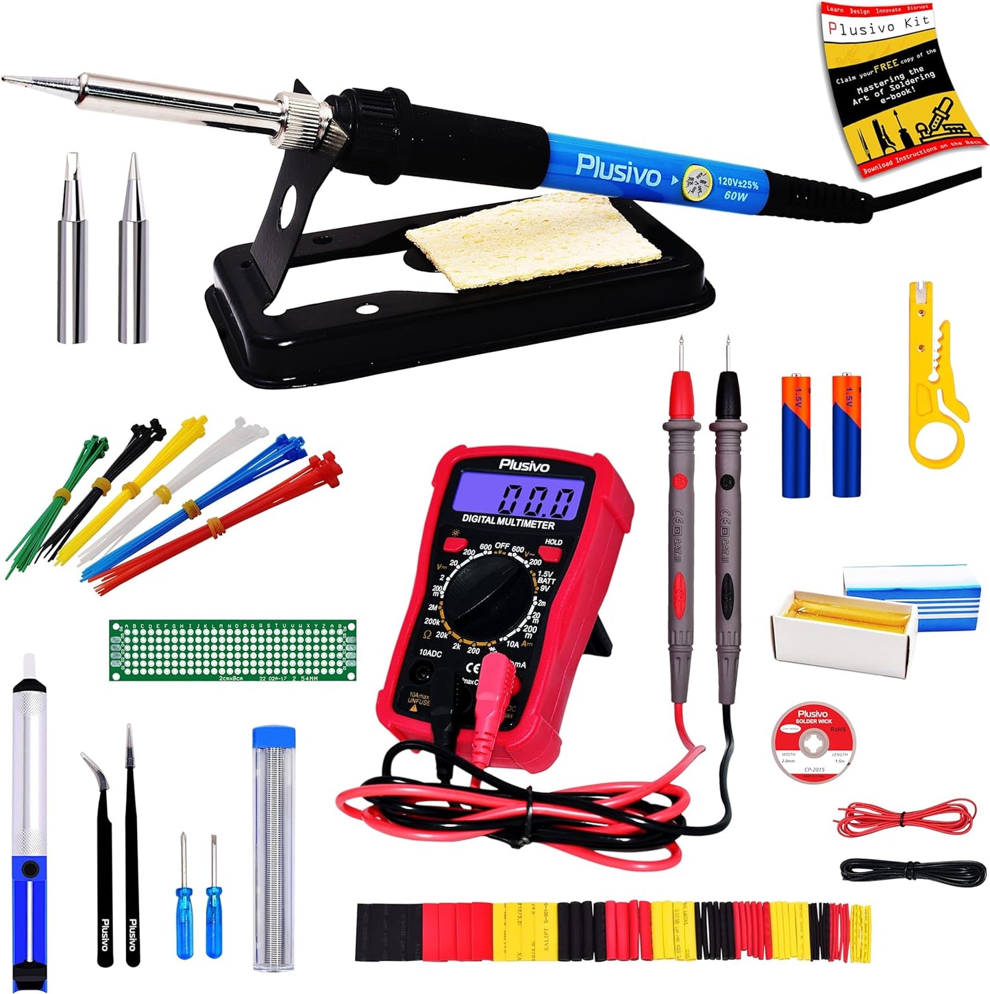 Soldering Iron Kit, 60W Soldering Iron 20-In-1, Adjustable Temperature Soldering Welding Iron Kit, Digital Multimeter, 2 Pcs Interchangeable Tips, Solder Wire for Electronics Repair Hobby 110V US Plug