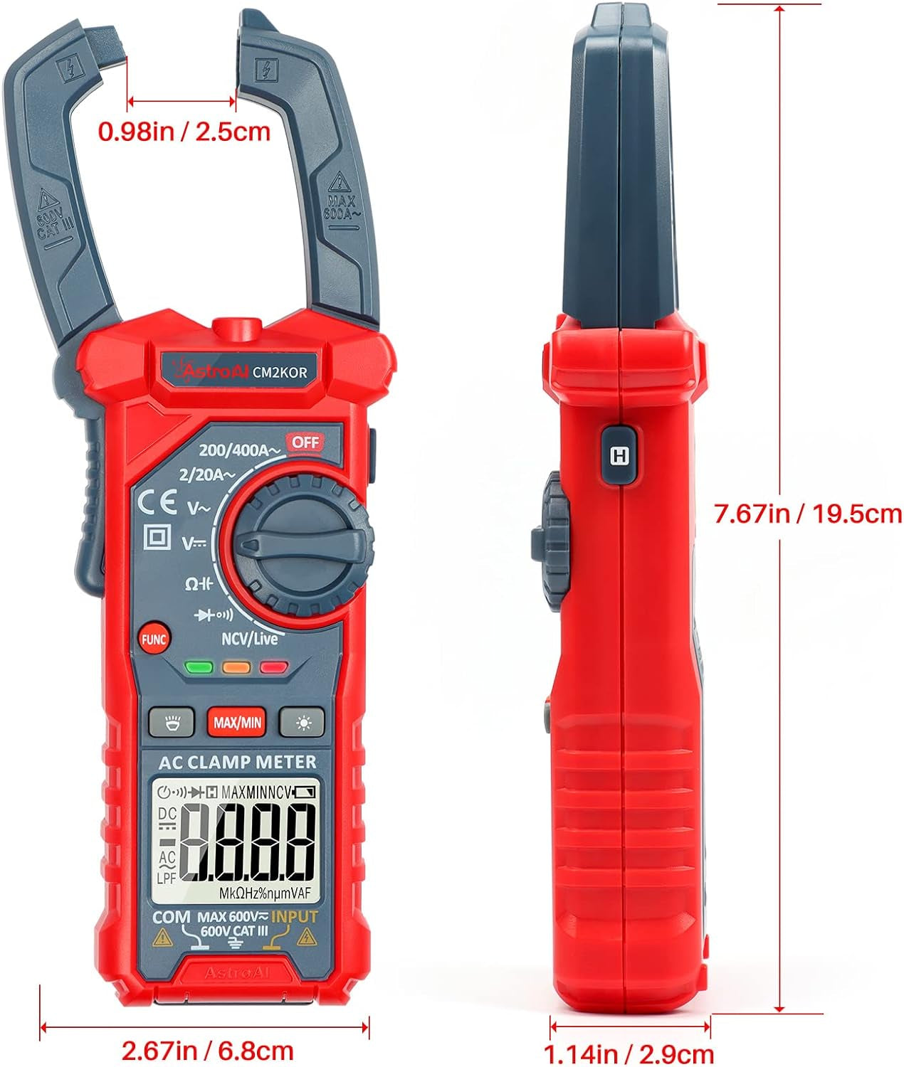 Digital Clamp Meter Multimeter 2000 Counts Amp Voltage Tester Auto-Ranging with AC/DC Voltage, AC Current, Resistance, Capacitance, Continuity, Live Wire Test, Non-Contact Voltage Detection