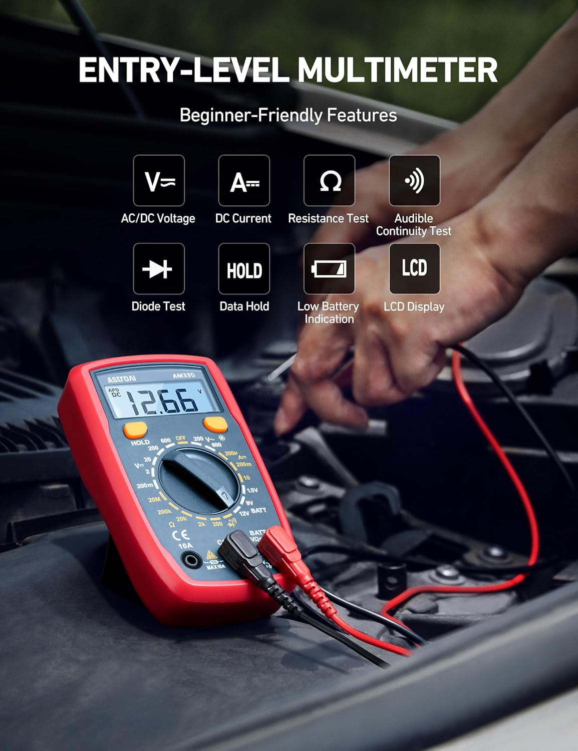 Digital Multimeter Tester 2000 Counts with DC AC Voltmeter and Ohm Volt Amp Meter; Measures Voltage, Current, Resistance, Continuity and Diode, Blue