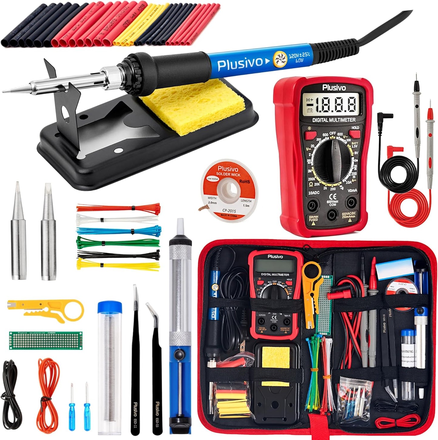 Soldering Iron Kit, 60W Soldering Iron 20-In-1, Adjustable Temperature Soldering Welding Iron Kit, Digital Multimeter, 2 Pcs Interchangeable Tips, Solder Wire for Electronics Repair Hobby 110V US Plug