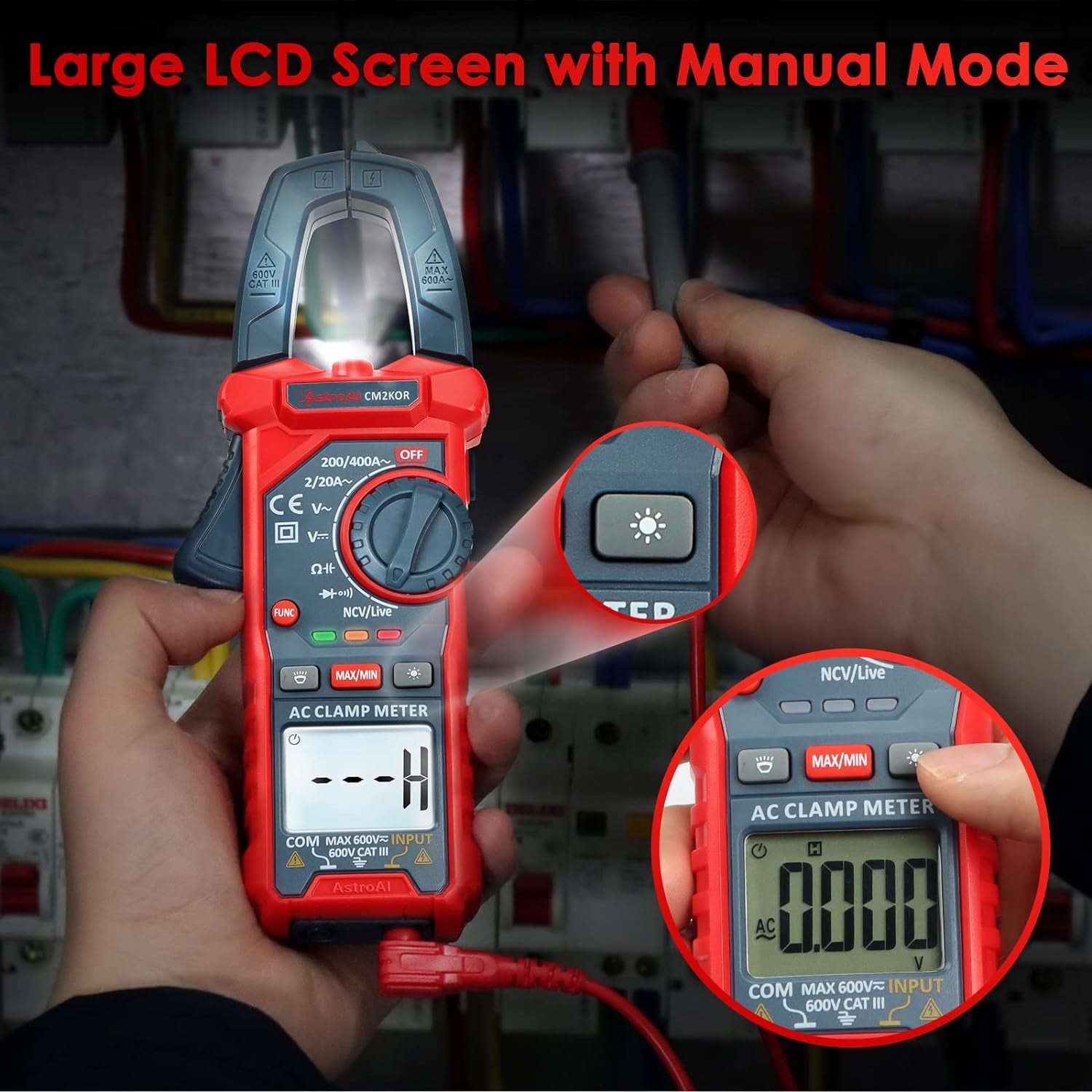 Digital Clamp Meter Multimeter 2000 Counts Amp Voltage Tester Auto-Ranging with AC/DC Voltage, AC Current, Resistance, Capacitance, Continuity, Live Wire Test, Non-Contact Voltage Detection