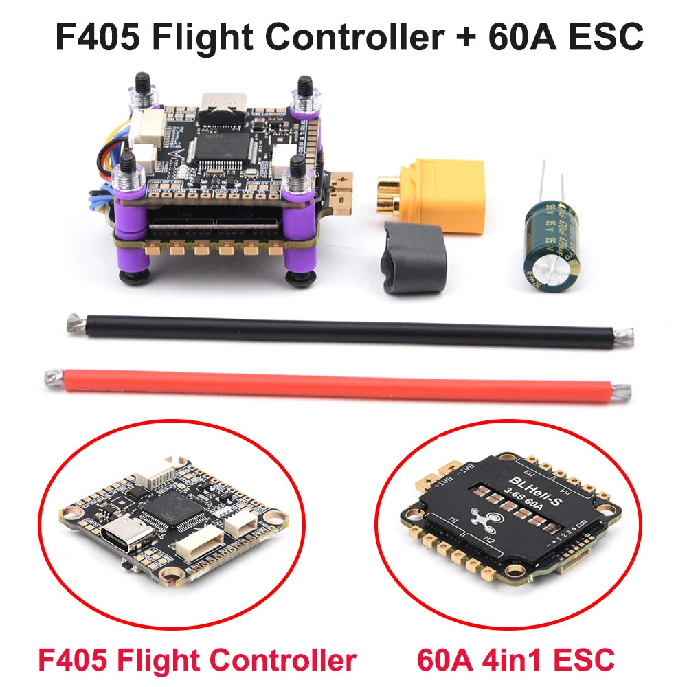 F405 F405HD / F7 F722 Flight Controller / F4 V3S plus FC + 60A 4In1 Blheli_S ESC Stacks 30.5*30.5Mm for RC FPV Racer Drone