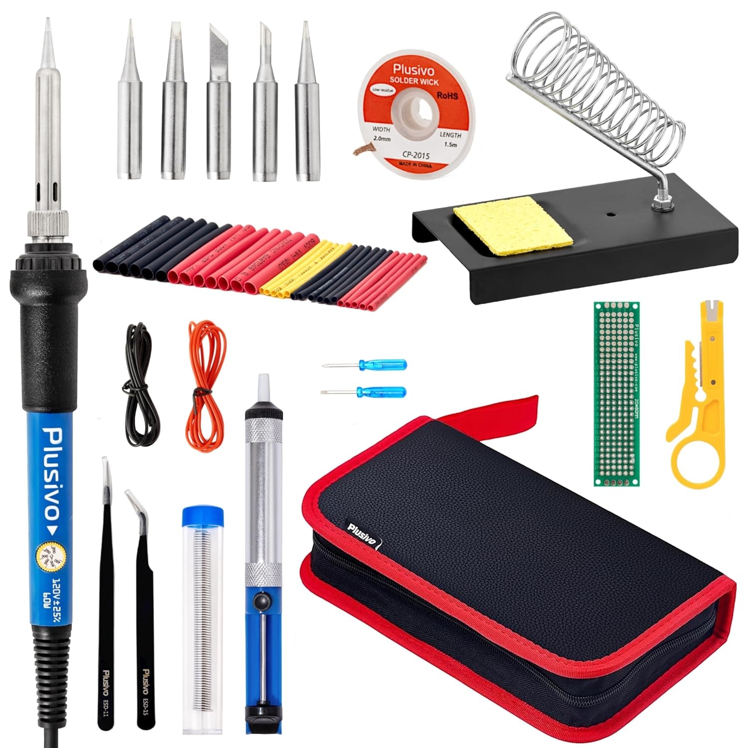 Soldering Iron Kit, 60W Soldering Iron, 5 Soldering Iron Tips, 21-In-1 Adjustable Temperature, Solder Wire, Stand, Desoldering Pump, Soldering Welding Iron Kit for Electronics Hobby DIY 110V US Plug