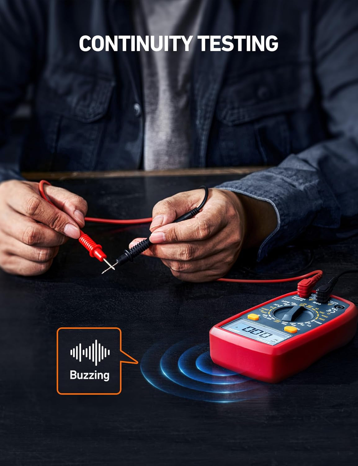 Digital Multimeter Tester 2000 Counts with DC AC Voltmeter and Ohm Volt Amp Meter; Measures Voltage, Current, Resistance, Continuity and Diode, Blue