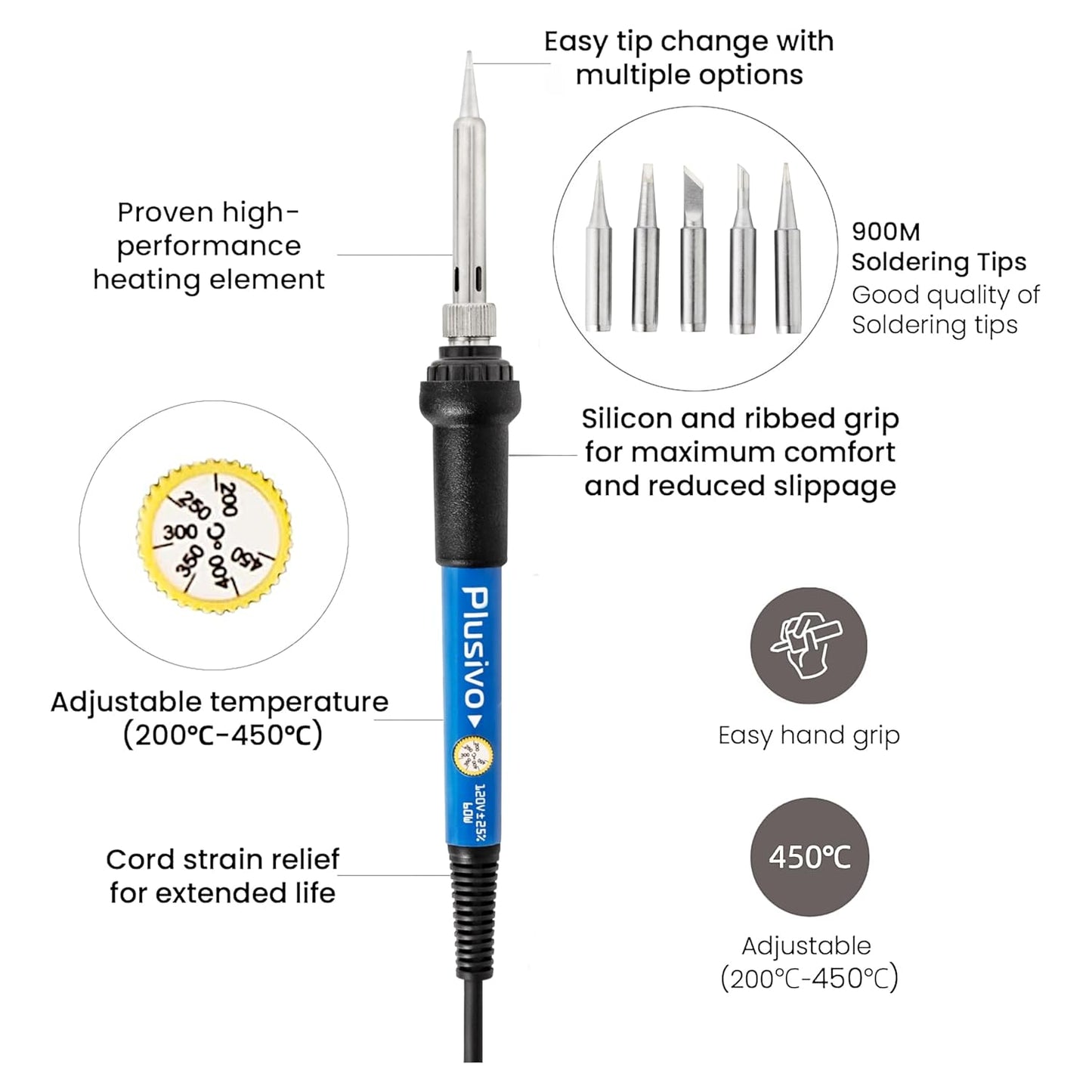 Soldering Iron Kit, 60W Soldering Iron, 5 Soldering Iron Tips, 21-In-1 Adjustable Temperature, Solder Wire, Stand, Desoldering Pump, Soldering Welding Iron Kit for Electronics Hobby DIY 110V US Plug