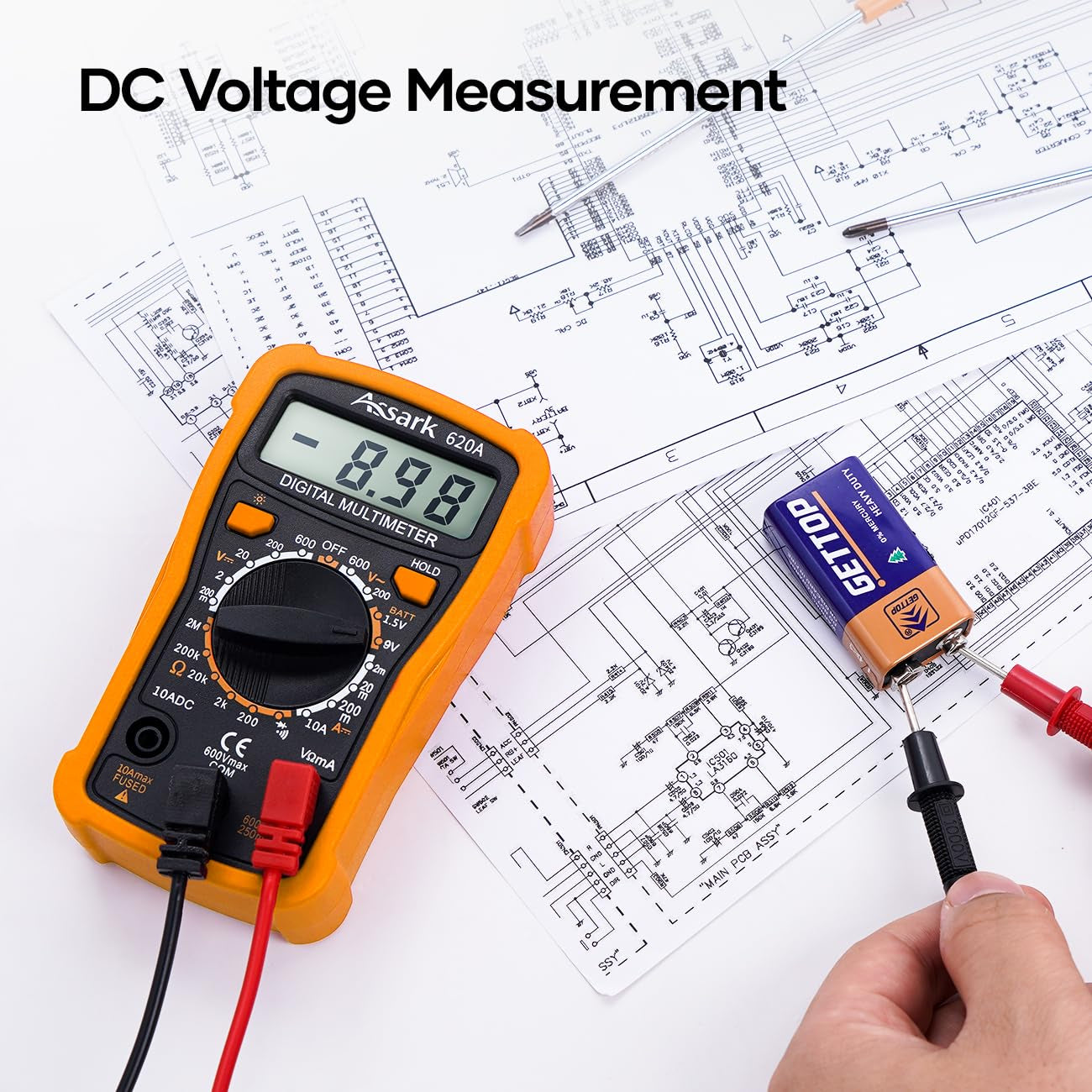 Digital Multimeter Voltage Tester,  2000 Counts Multimeter Measure AC DC Voltage DC Current, Meter Tester Test Volt Ohm Amp Diode Continuity,Resistance,Backlit LCD Display,Data Hold Function